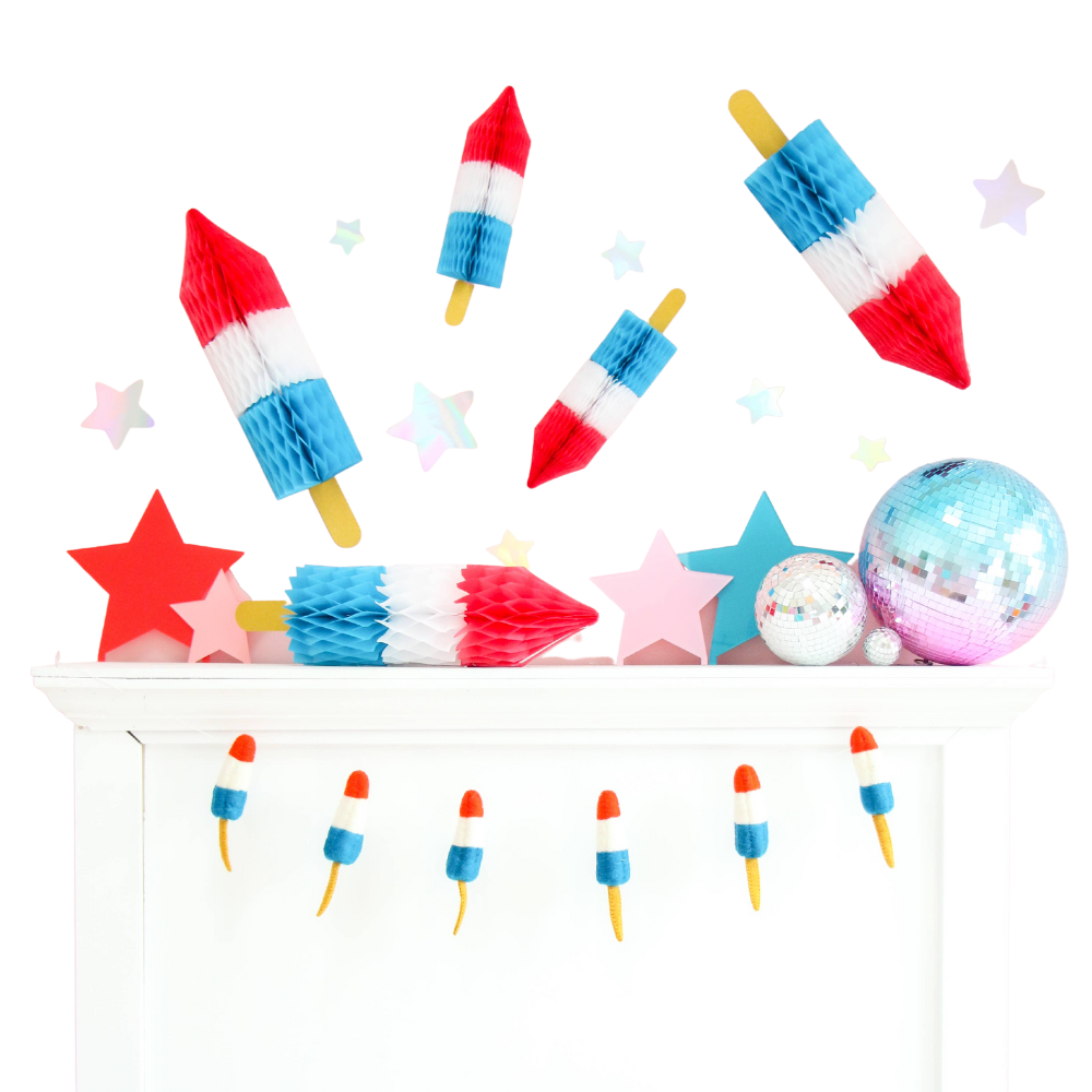 Honeycomb Bombpop/rocket popsicle 4th of July decorations