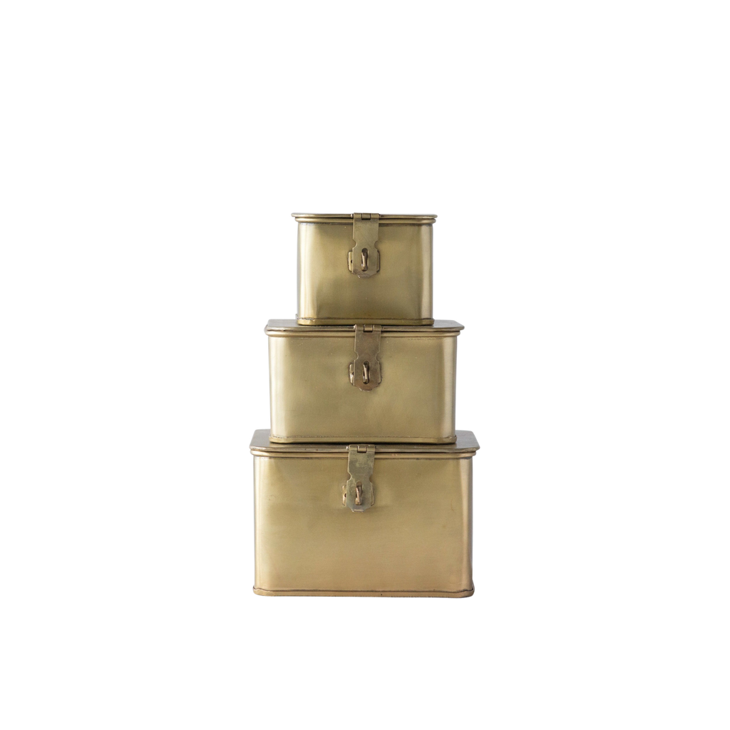 Square Metal Brass Boxes-Decorative Boxes-Dwell Chic
