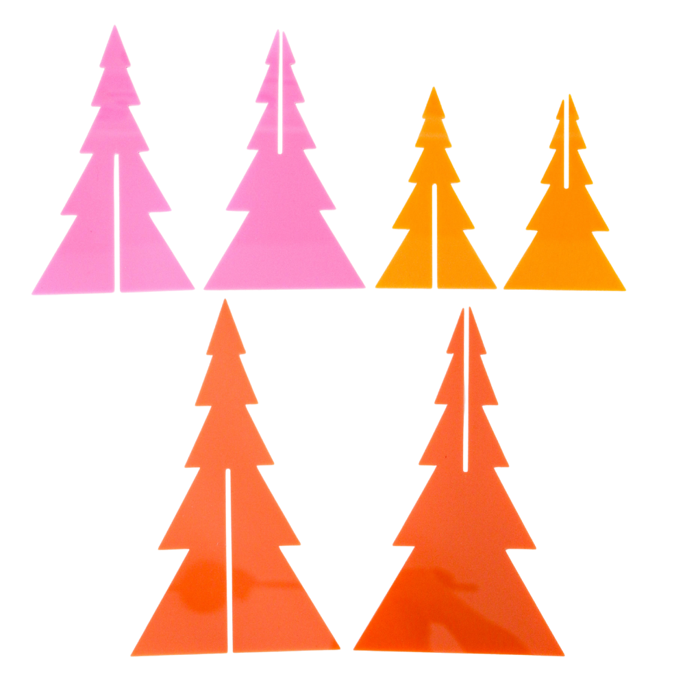 Pink Coral, & Golden Yellow Acrylic Tree Christmas Decor - Set of 3