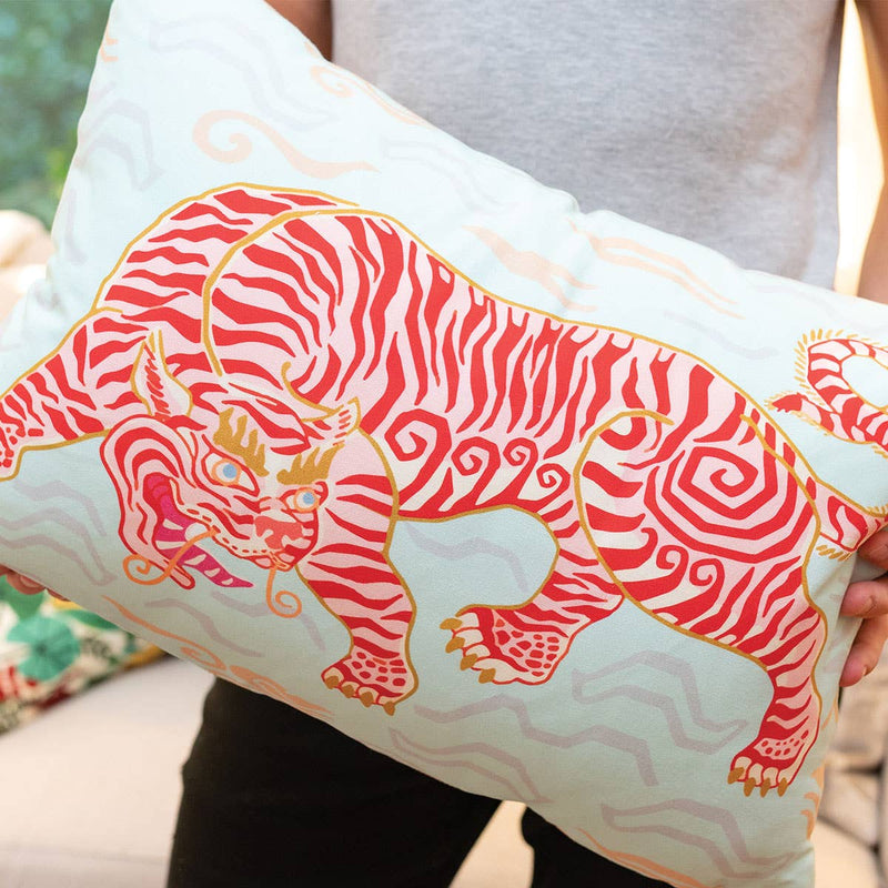 Tibetan Tiger Lumbar Pillow: Red