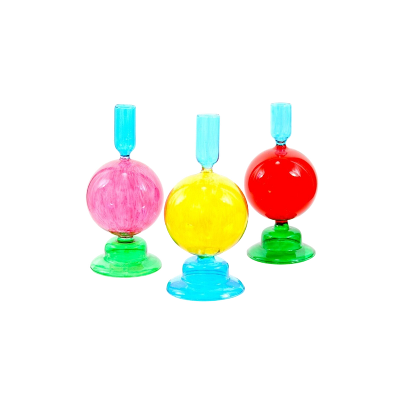 Color block Orb Taper Candle Holders, available in 3 vibrant colors
