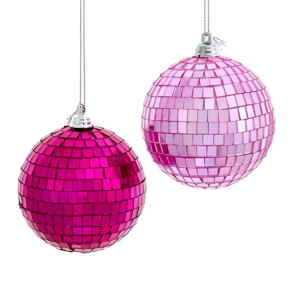 3.15"Pink Mirror Glass Ball Orn 2/A