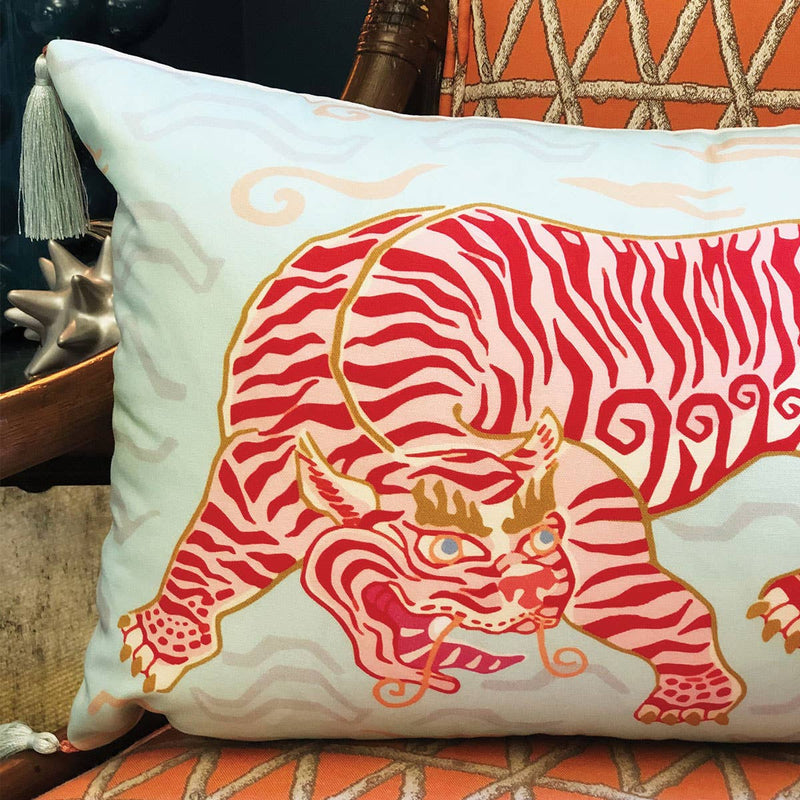 Tibetan Tiger Lumbar Pillow: Red