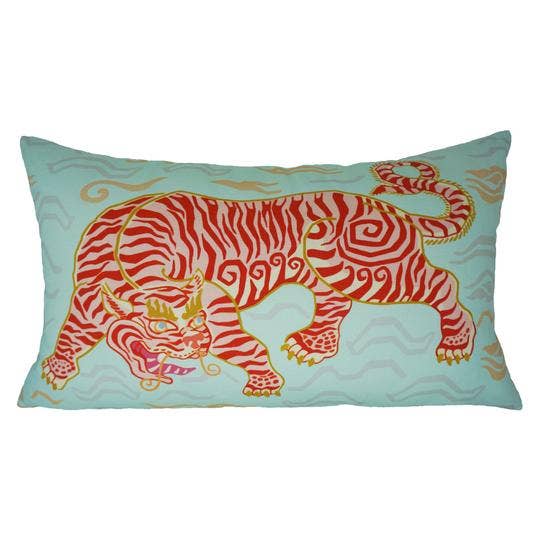 Tibetan Tiger Lumbar Pillow: Red