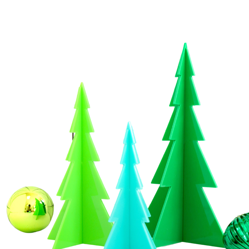 Green and Blue Acrylic Tree Christmas Decor - Set of 3
