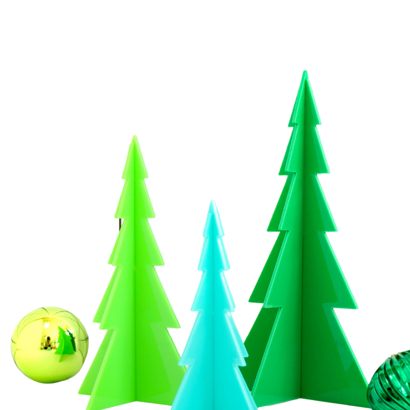 Green and Blue Acrylic Tree Christmas Decor - Set of 3