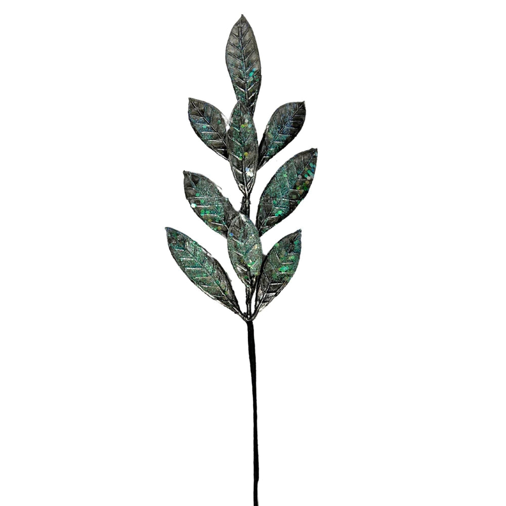 Artificial leaf stem with green leaves on a white background