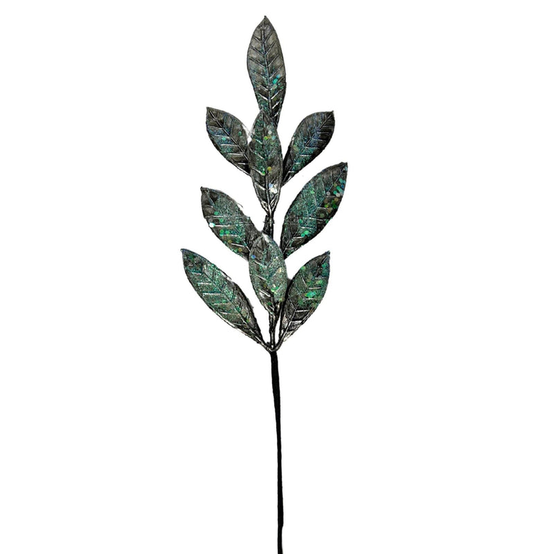 Artificial leaf stem with green leaves on a white background