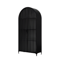 Black armoire with curved top on a white background