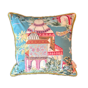 Decorative pillow with colorful design on a white background