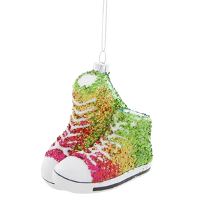 Glittered Rainbow Sneaker Blown Glass Ornament