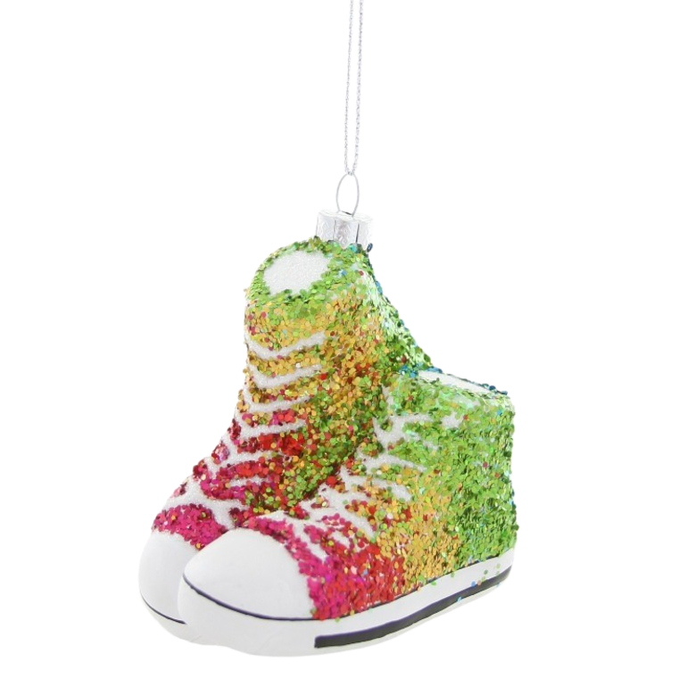Glittered Rainbow Sneaker Blown Glass Ornament