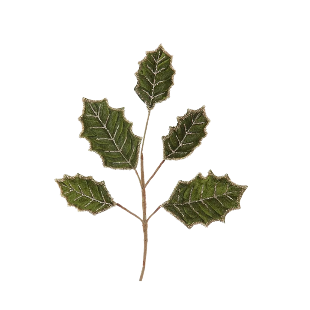 Decorative green leaf branch on a white background