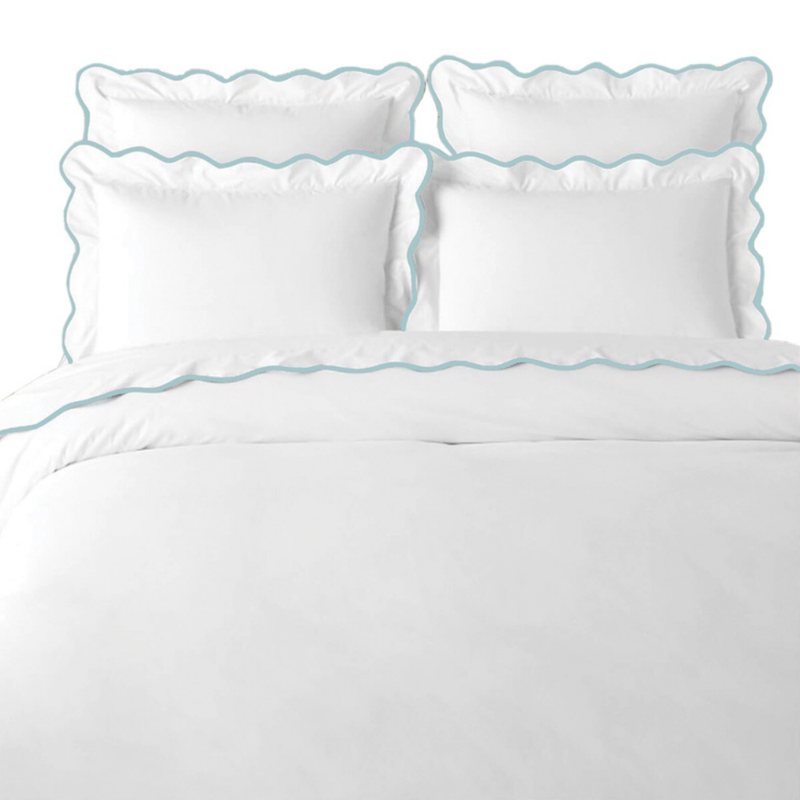 White Scalloped Duvet Cover, with Accent