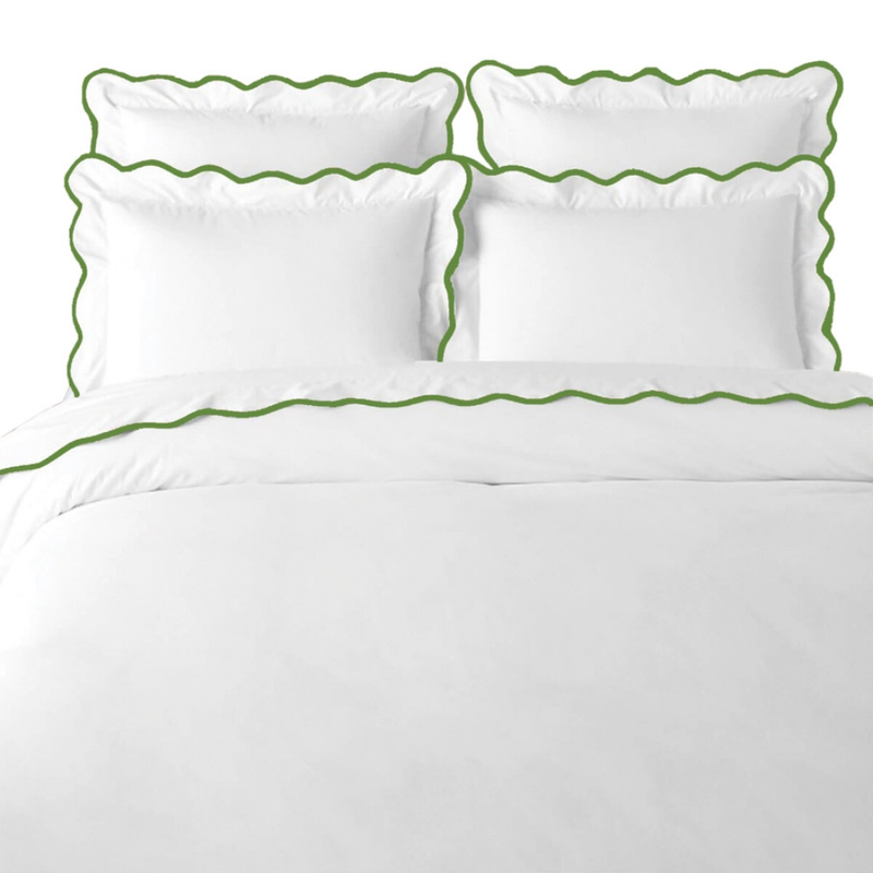 White Scalloped Duvet Cover, with Accent