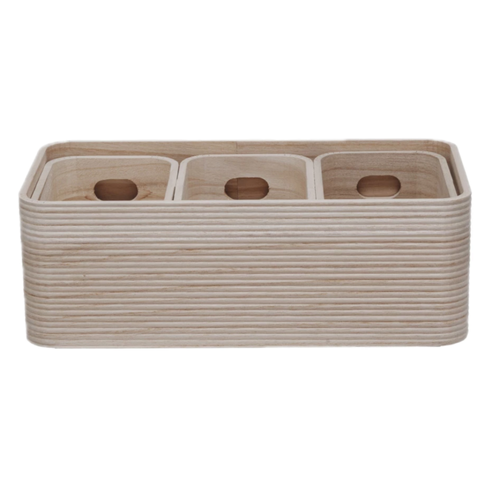 Rectangular ceramic planter with three circular holes on a white background