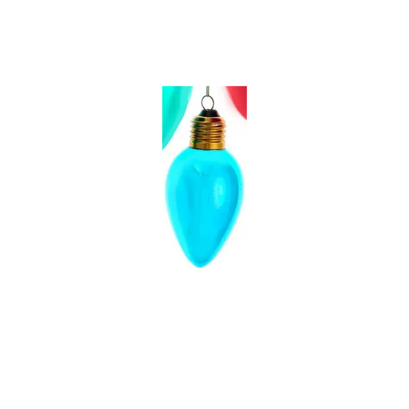 Blue Christmas light bulb on a white background