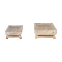 Set of 2 White Washed Wood Trays