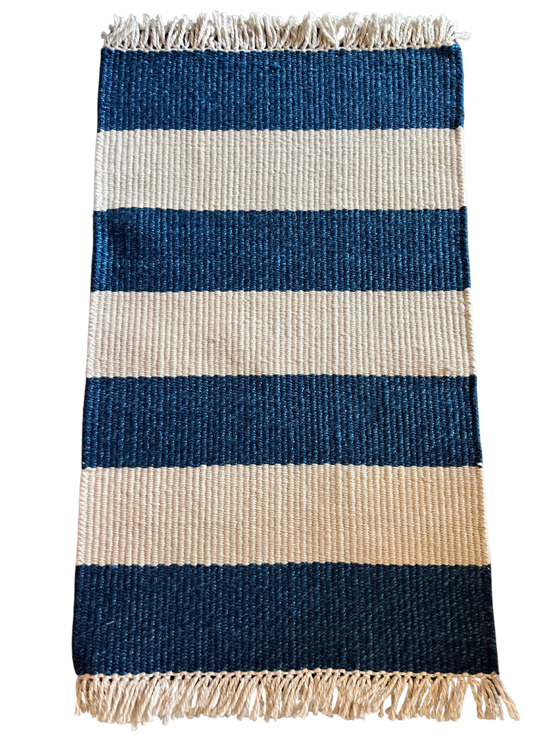 Blue and Cream Stripe Rug