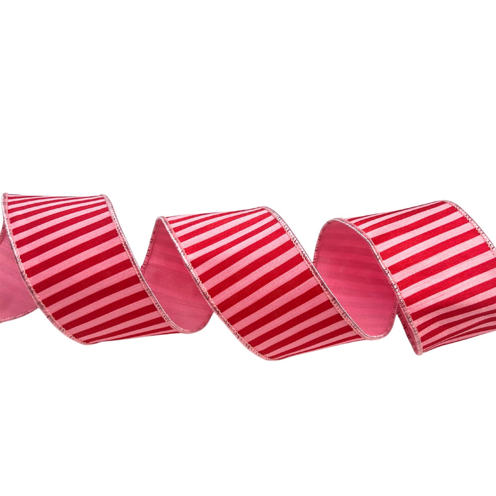 Red and white striped ribbon on a white background