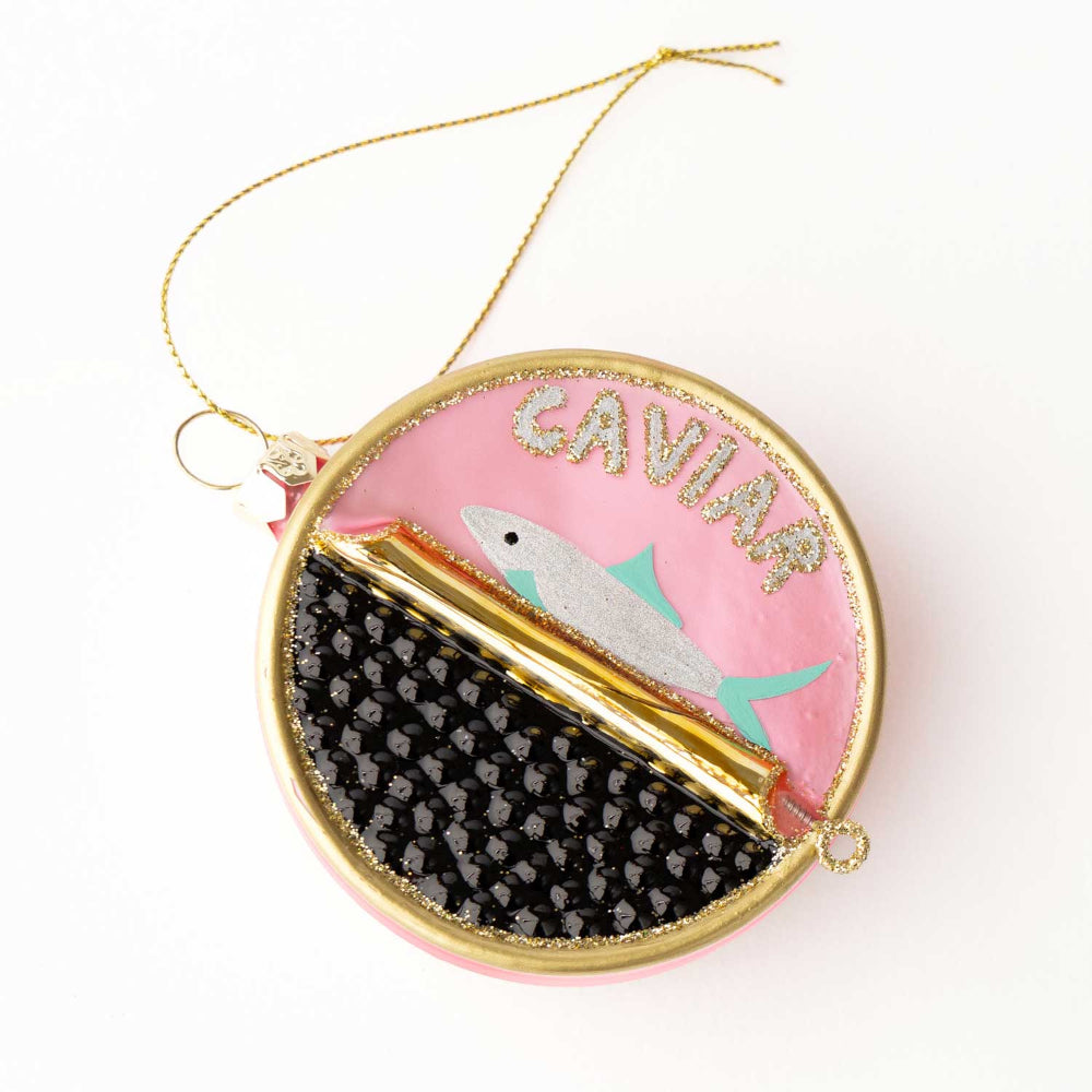 caviar glass ornament close up