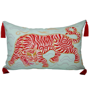 Tibetan Tiger Lumbar Pillow: Red