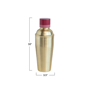 Stainless Steel Cocktail Shaker w/ Resin Top, Brass Finish and Pink