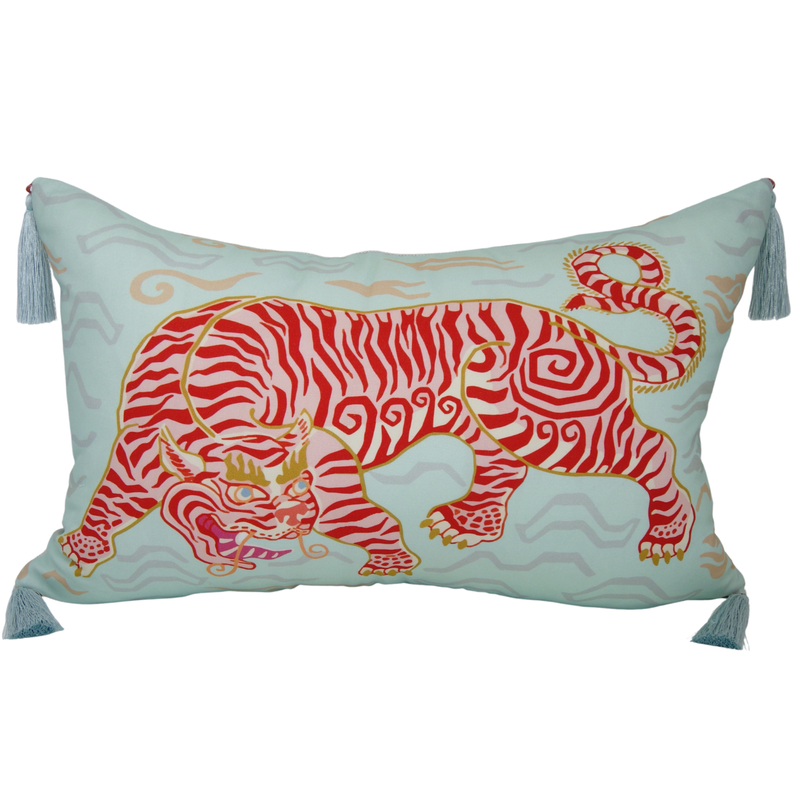 Tibetan Tiger Lumbar Pillow: Red