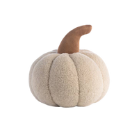 A medium-sized, ivory-colored Sherpa pumpkin pillow with a plush texture and a pumpkin design on top.