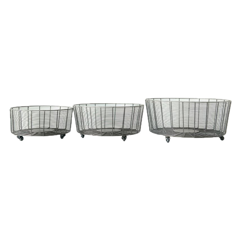 Set of 3 Metal Baskets on Casters-Basket-Dwell Chic