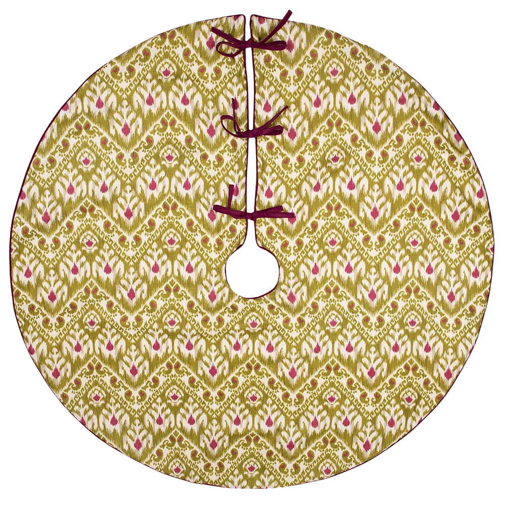 Dwell Chic-Green and Purple Ikat Patterned Tree Skirt-Tree Skirt