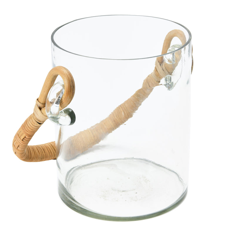 Glass Ice Bucket with Bamboo Wrapped Handle