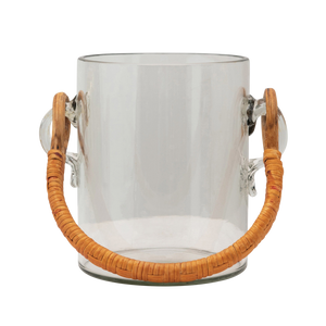 Glass Ice Bucket with Bamboo Wrapped Handle