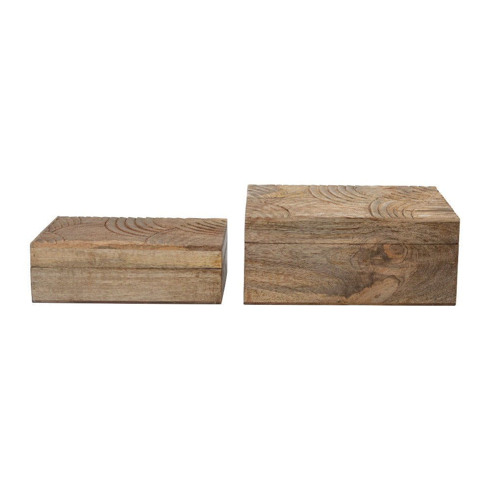 Hand-Carved Mango Wood Boxes, Set of 2-Boxes-Dwell Chic