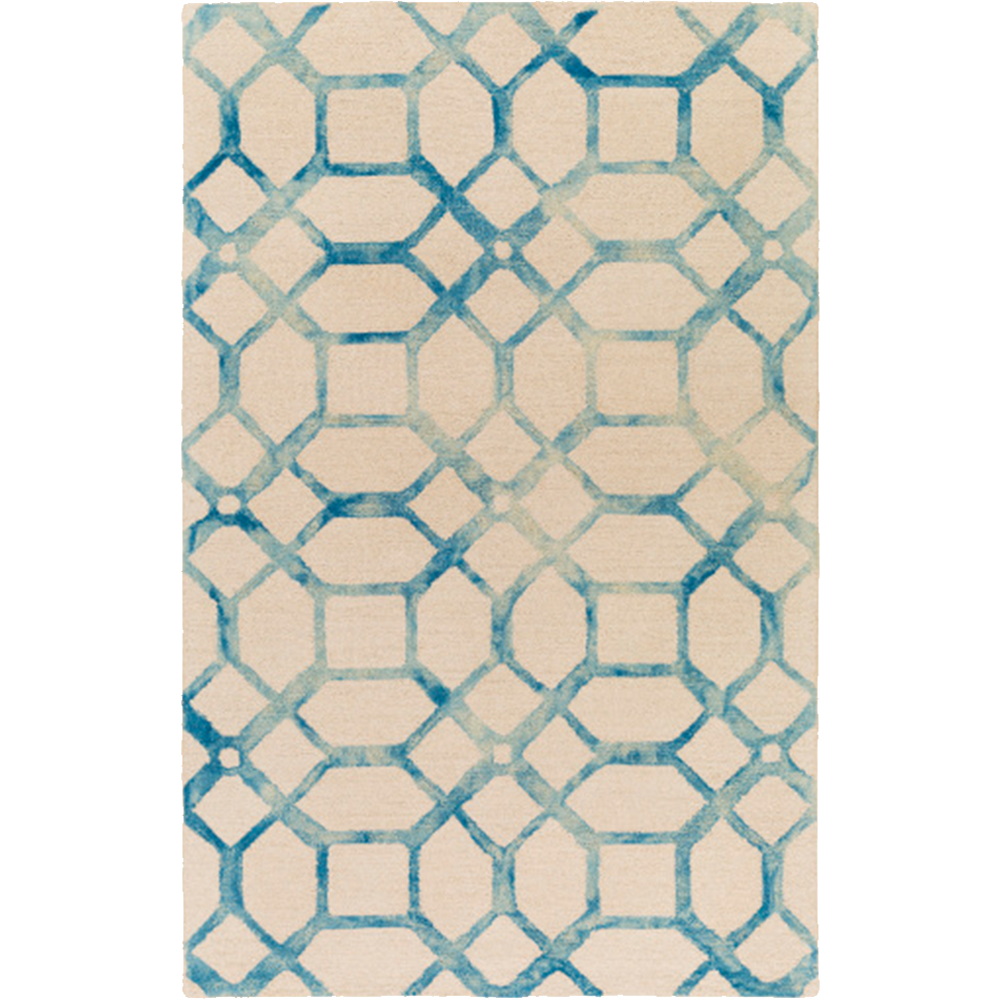 Blue and Cream Linear Patterned Rug-Rug-Dwell Chic
