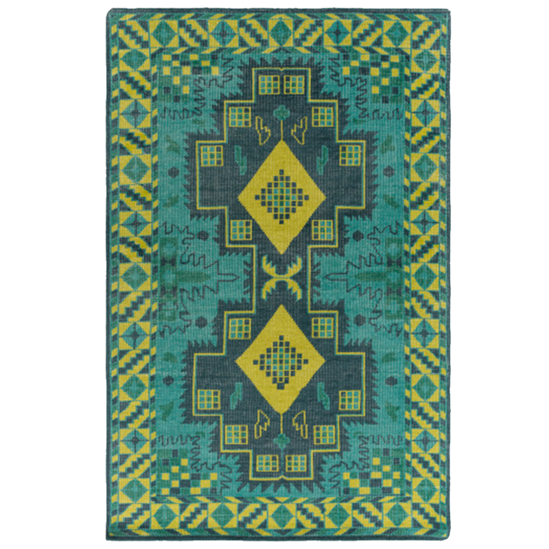 Green and Blue Aztec Rug-Rug-Dwell Chic