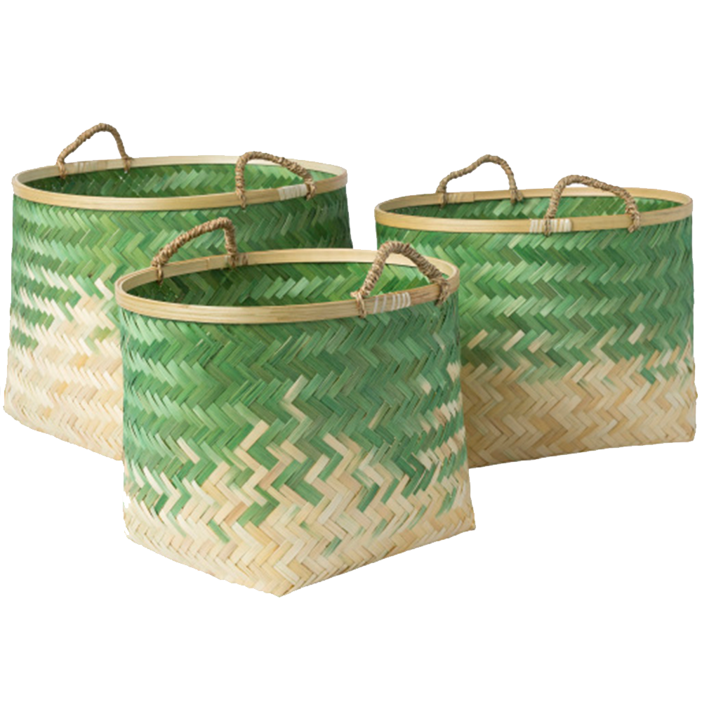 Green Ombre Bamboo Basket-Set of 3-Basket-Dwell Chic