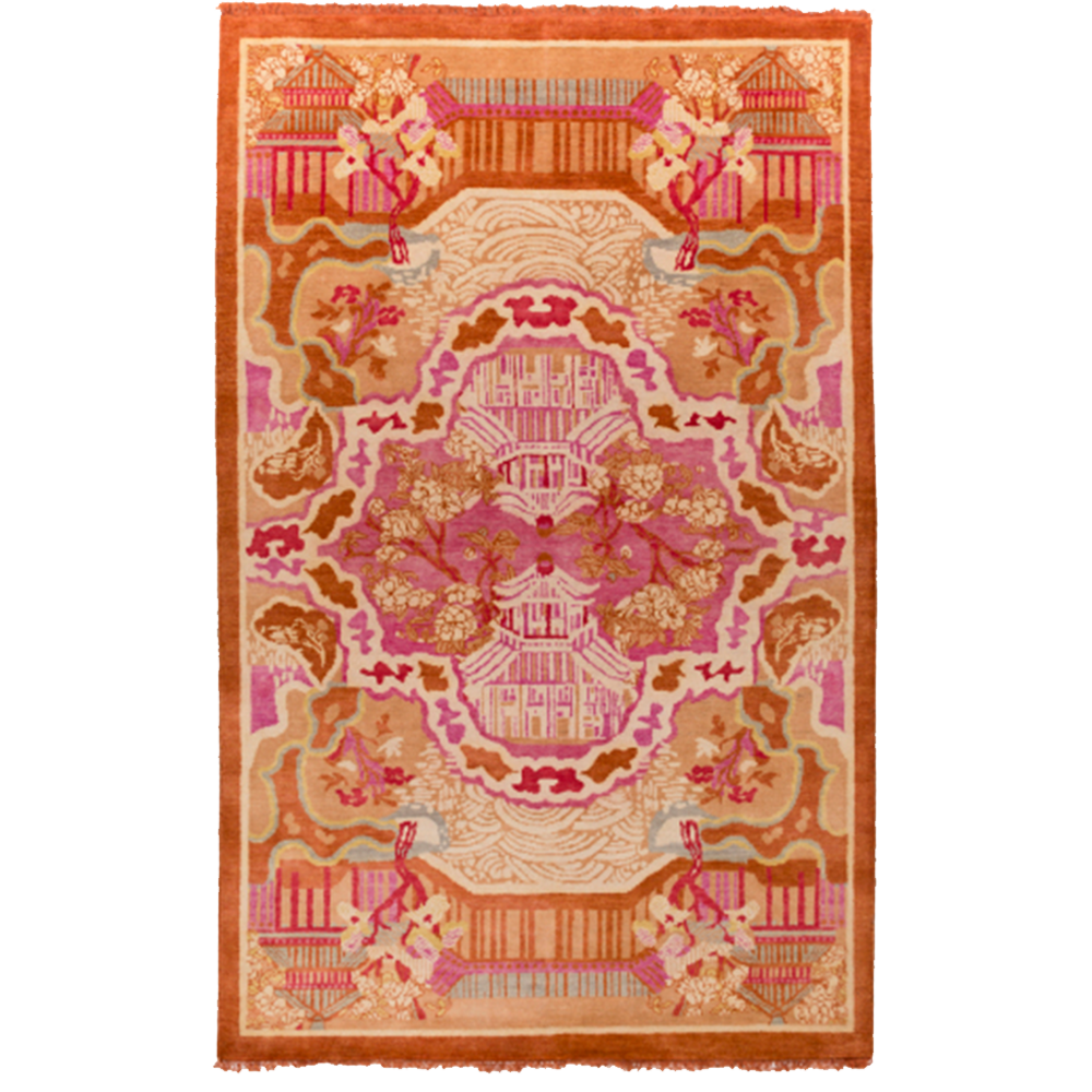 Orange and Pink Oriental Rug-Rug-Dwell Chic