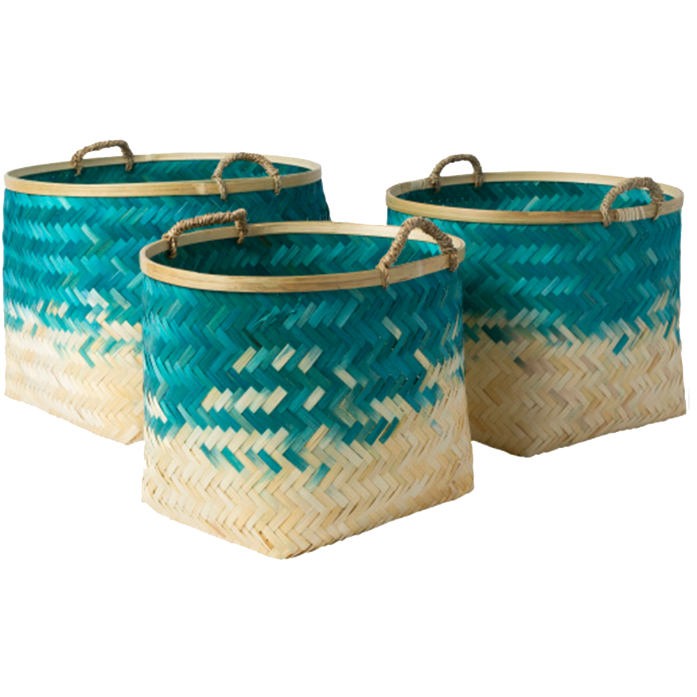 Teal Ombre Bamboo Basket-Set of 3-Basket-Dwell Chic