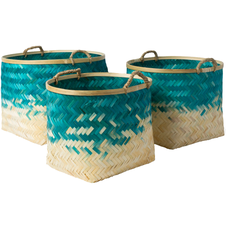 Teal Ombre Bamboo Basket-Set of 3-Basket-Dwell Chic