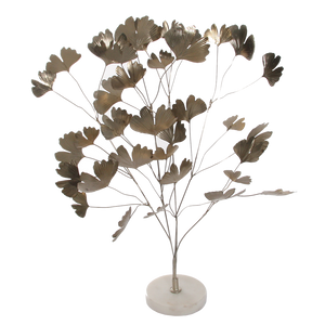 Metal gingko tree silver white marble base