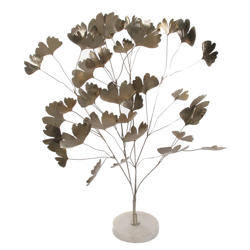 Metal gingko tree silver white marble base