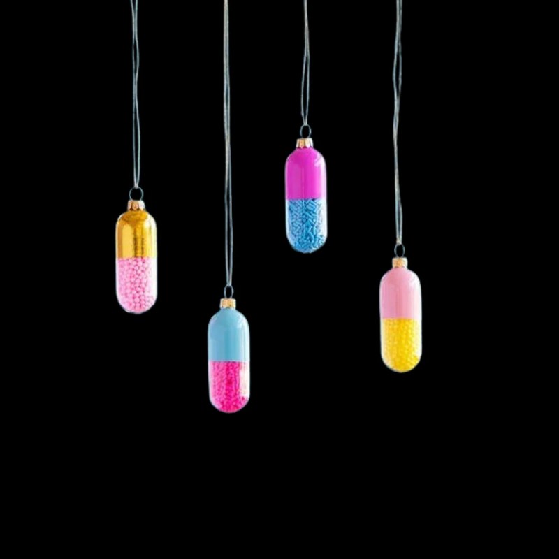 Happy Pill Ornaments - Available in 4 Bright Colors