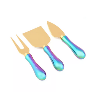 4 Piece Rainbow Iridescent Cheese Knife Set-Cheese Knives-Dwell Chic