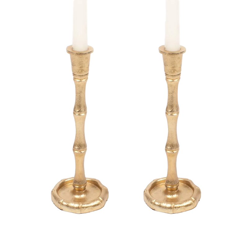 Gold Bamboo Taper Candle Holders-Set of 2-Candle Holder-Dwell Chic