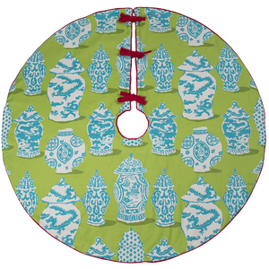 Dwell Chic-Blue and Green Ginger Jar Tree Skirt-Tree Skirt