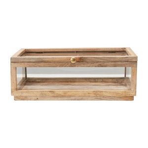 15"L x 8"W x 5-1/2"H Mango Wood & Glass Display Box w/ Lid-Decorative Boxes-Dwell Chic