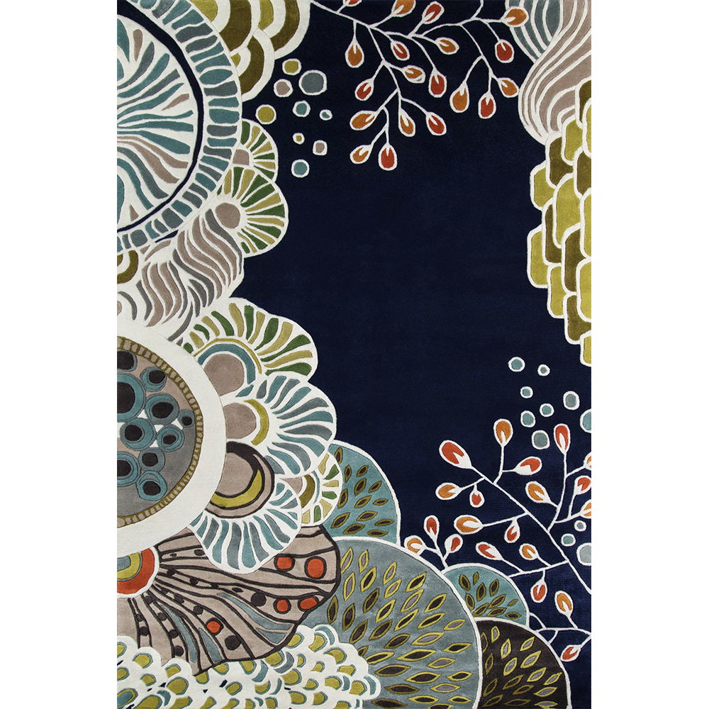 Wave Navy Floral Area Rug-Rug-Dwell Chic
