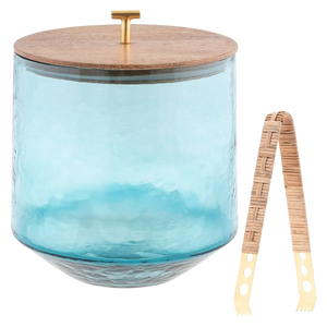 Aqua Ice bucket with Raffia Tongs-Ice Bucket-Dwell Chic